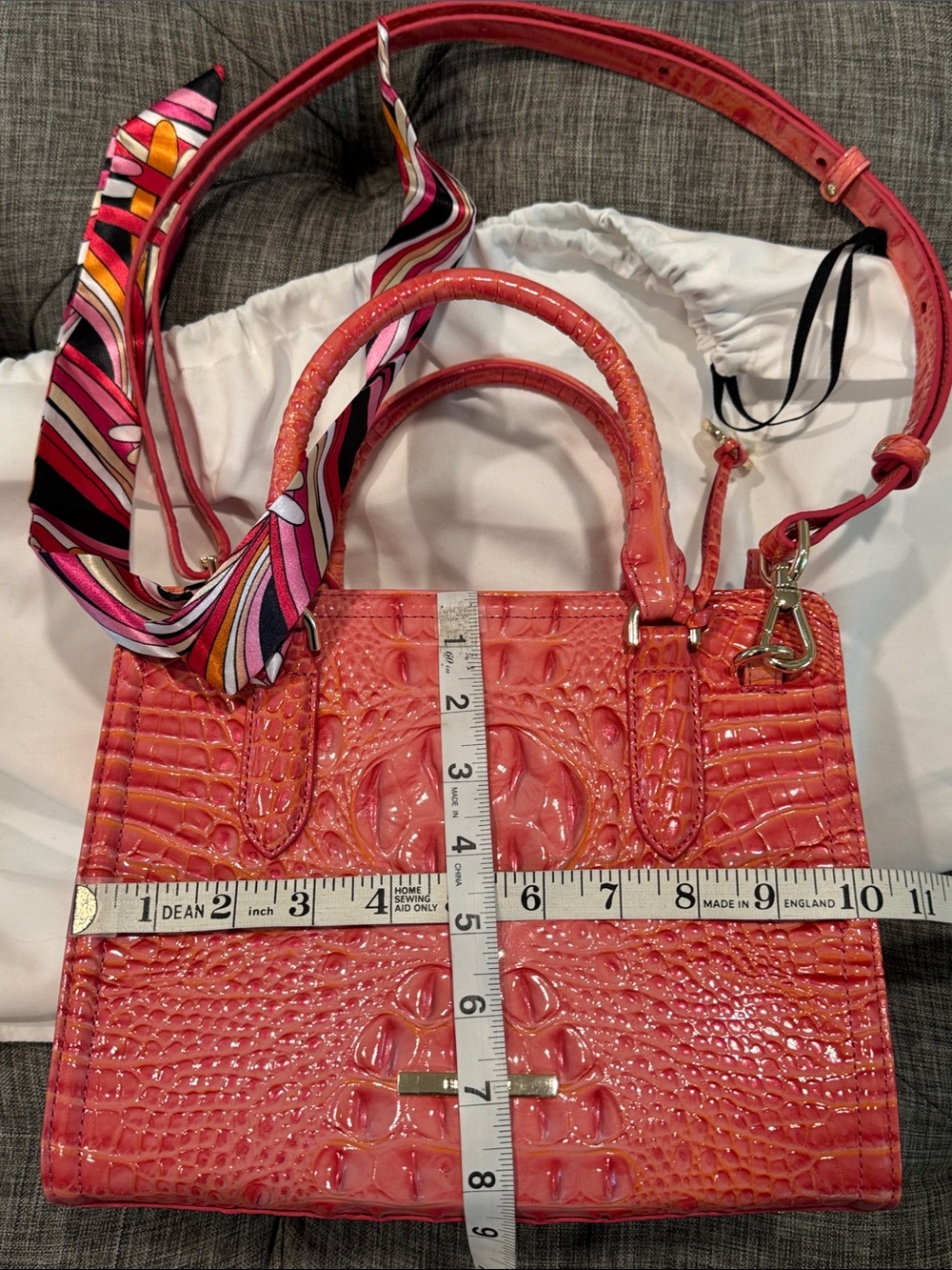 Brahmin Bag Cami Coral Snapdragon Melbourne Croc Leather Satchel Tote Crossbody - Picture 17 of 17